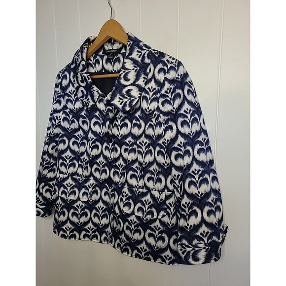 Ellen Tracy Cardigan Jacket Womens Size 12 Blue White Office Career Boho Fall - Picture 2 of 8